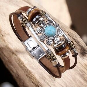 Western Turquoise Stacked Stone Medallion Bracelet
